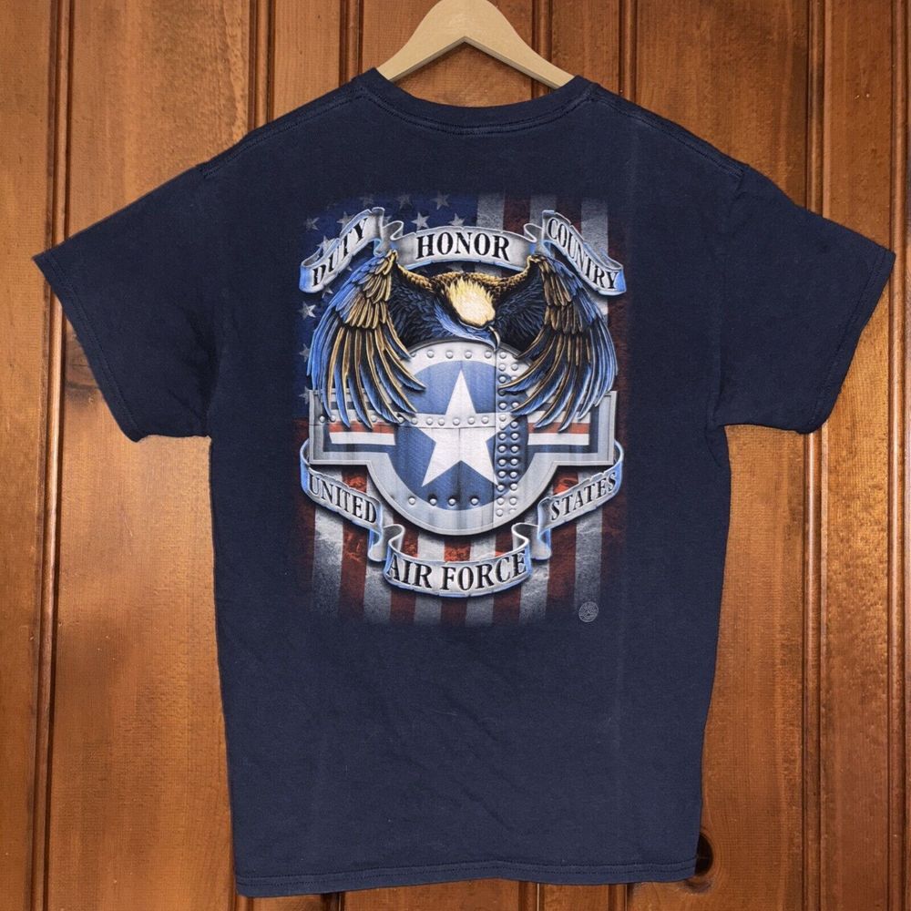 US Air Force Eagle Shield Double Sided Navy Graphic‎ Tee Shirt Adult Medium